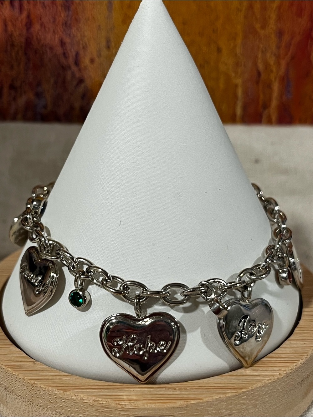 Daughter Bradford Exchange Silver Heart Charm Bracelet w Emerald May birthstone